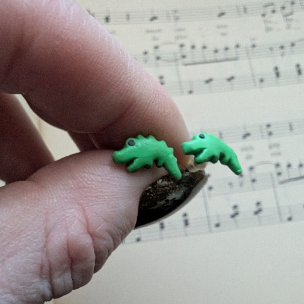 Green Alligator Reptile Earrings